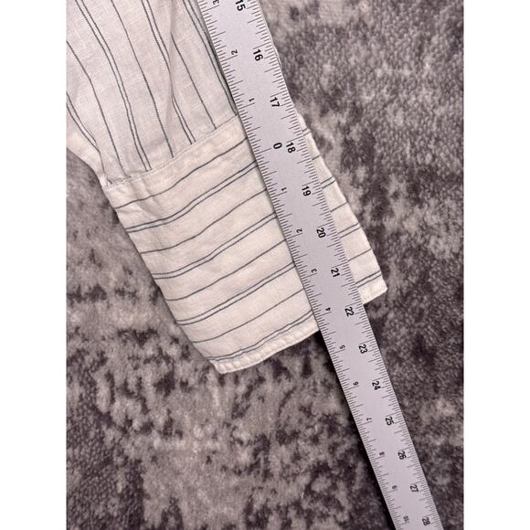 Banana Republic Top Medium Womens Boxy Crop Linen Shirt Vanilla Striped - Picture 5 of 9